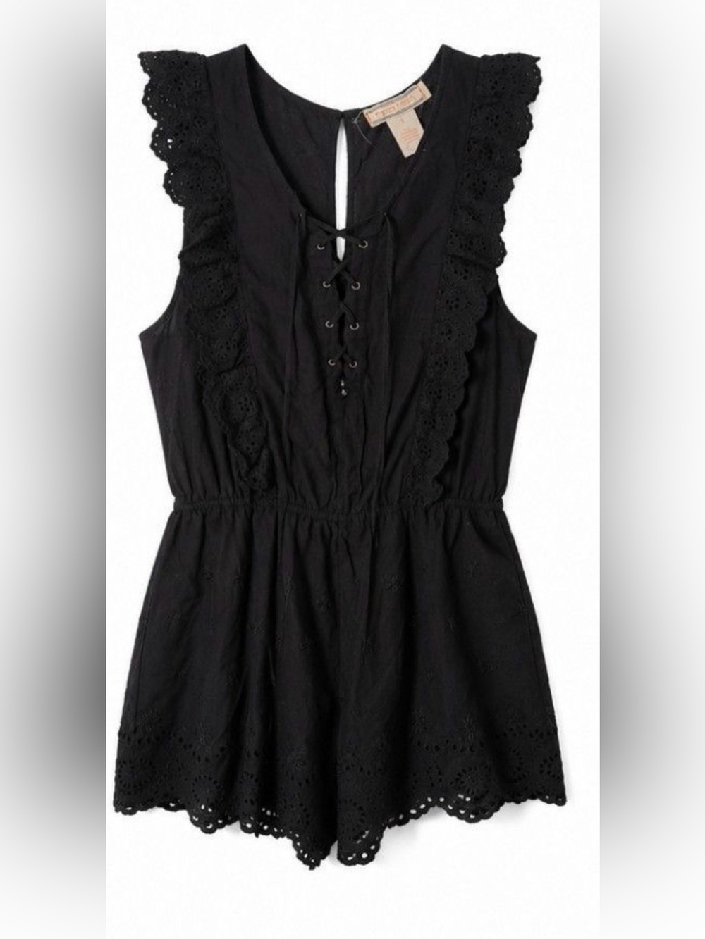 Flying Tomato Black Lace-Up Eyelet Trim Bodysuit Romper